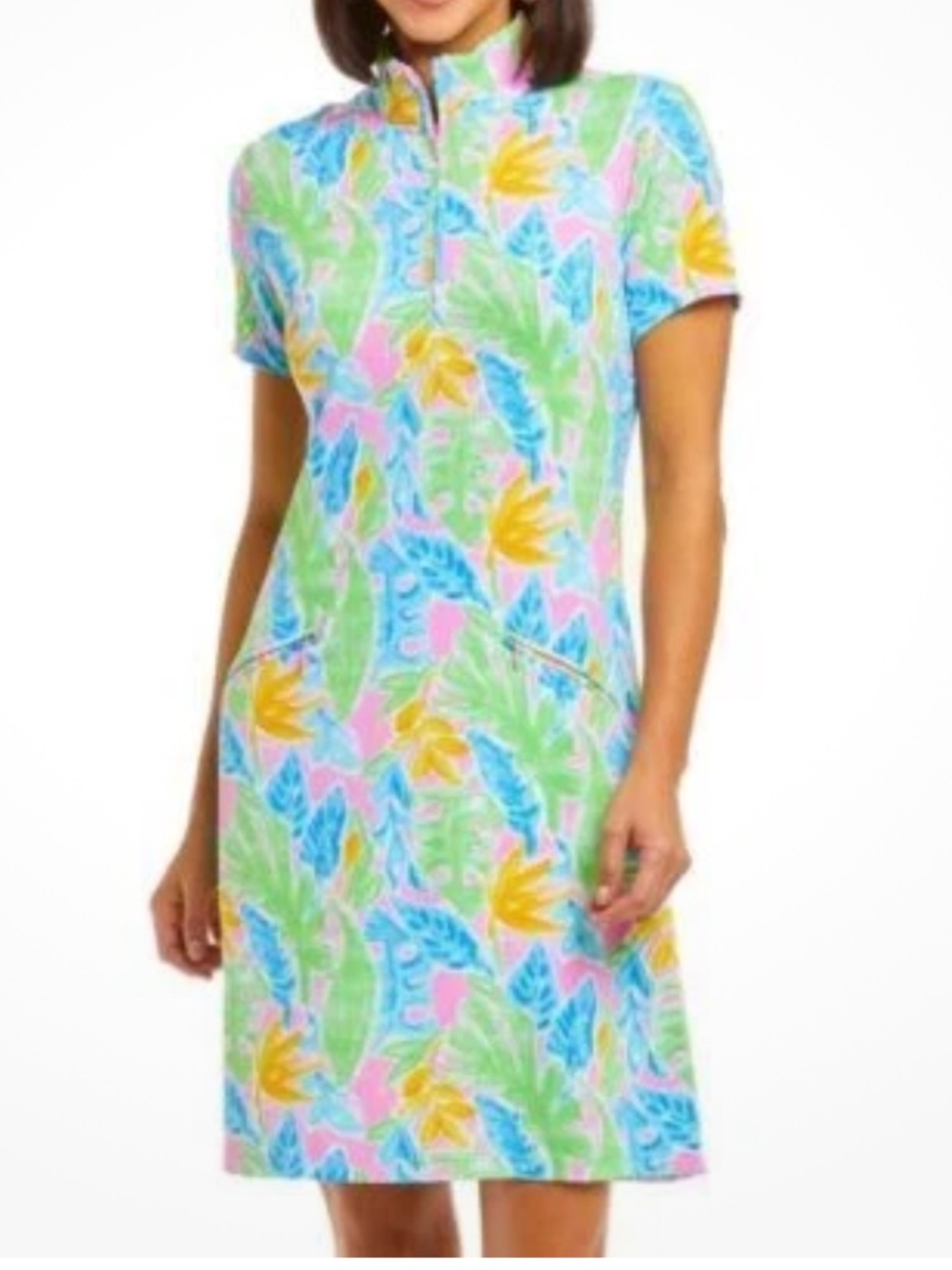 IBKUL Allison Mock Short Sleeve Botanical Print Dress Sz XS - Picture 2 of 12
